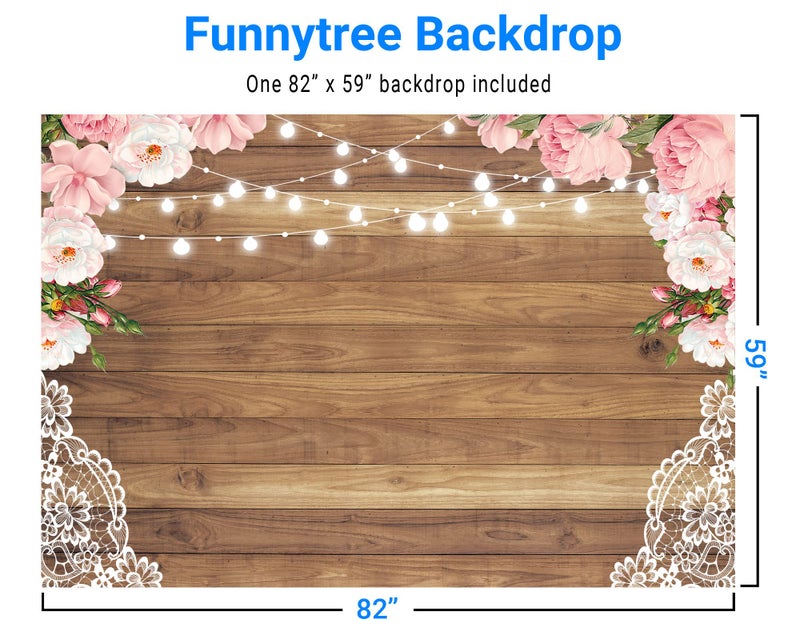Funnytree 7X5ft Flowers Wood Lace Rustic Backdrop Wedding Floral Photography Background Wooden Board Floor Bridal Shower Baby Birthday Party Bride Banner Photo Studio - Image 2